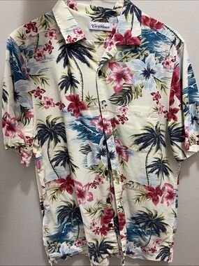 Caribbean Men's Short Sleeve Hawaiian Shirt in Cream with Floral Print